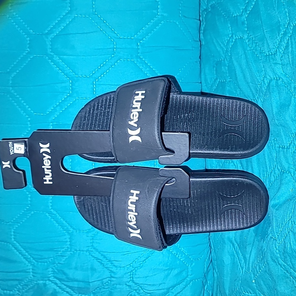 New Hurley Bane-V Slip On Sandal Beach Slide Shoes Black Or Navy‎ 5y 7 Womens